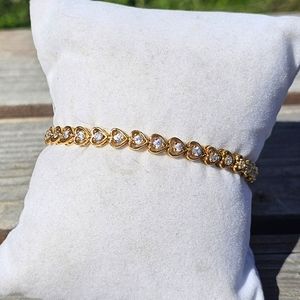 Gold 925 hearts diamond tennis bracelet
